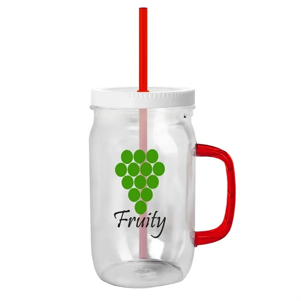 27 oz Mason Jar with Handle, straw and screw-on lid. Measurements... from ASI 40480 Koozie Group