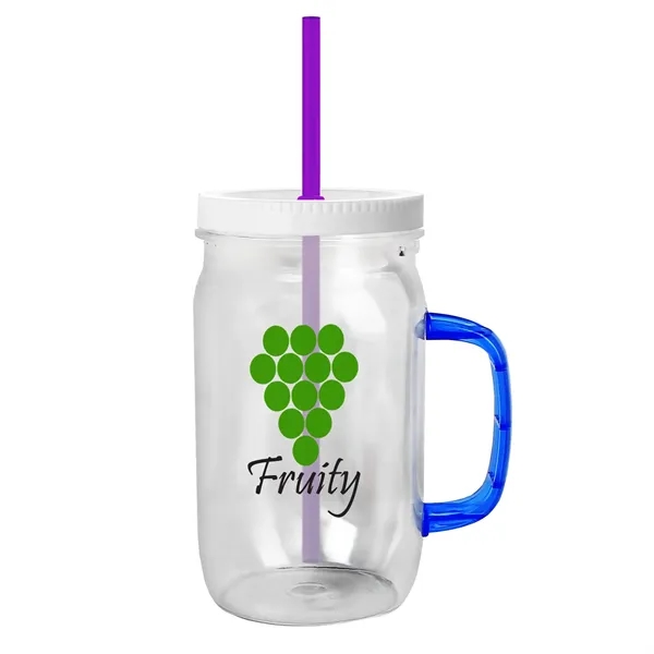 27 oz Mason Jar with Handle, straw and screw-on lid. Measurements... from ASI 40480 Koozie Group
