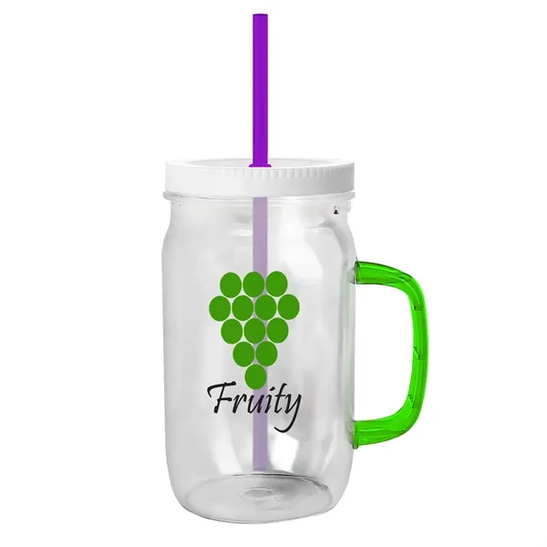 27 oz Mason Jar with Handle, straw and screw-on lid. Measurements... from ASI 40480 Koozie Group