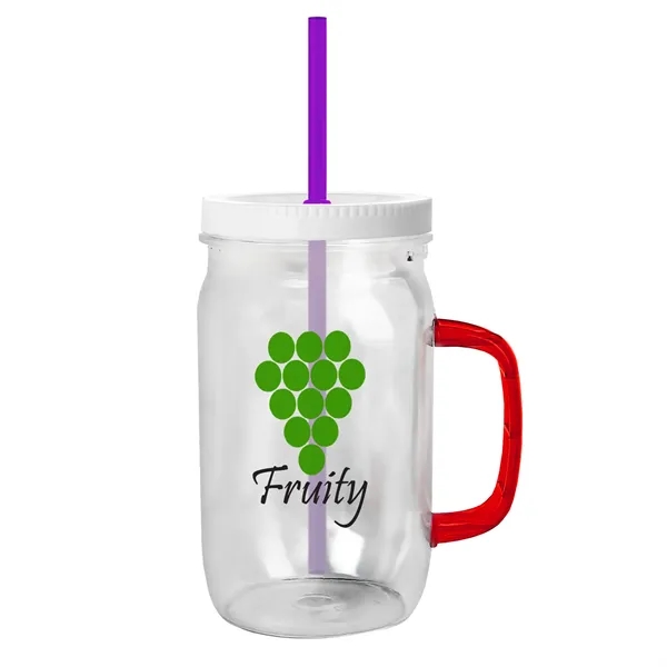 27 oz Mason Jar with Handle, straw and screw-on lid. Measurements... from ASI 40480 Koozie Group