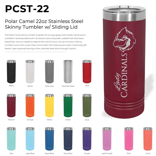 Polar Camel stainless steel 22-ounce insulated tumbler with sliding lid.... from ASI 74601 Calico