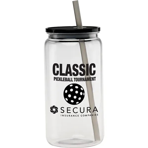 Clear plastic body cup with color coordinated lid and straw and... from ASI 71920 Moderne Glass Company Inc / Glass America®