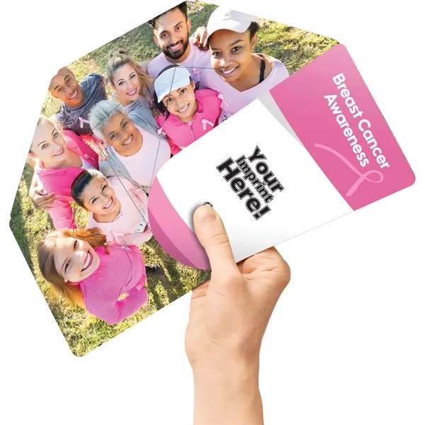 This folding fan highlights breast cancer risk factors, exam types, self-exams,... from ASI 54100 Fields Manufacturing Inc