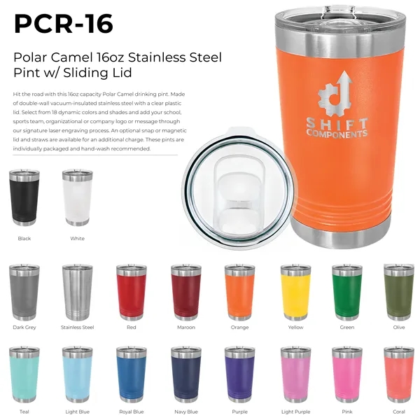 Polar Camel stainless steel 16-ounce insulated tumbler with sliding lid.... from ASI 74601 Calico