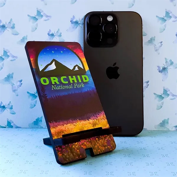 1/4" thick wood phone stand with full color graphics.... from ASI 72521 Morris Magnets / Laser Cuts