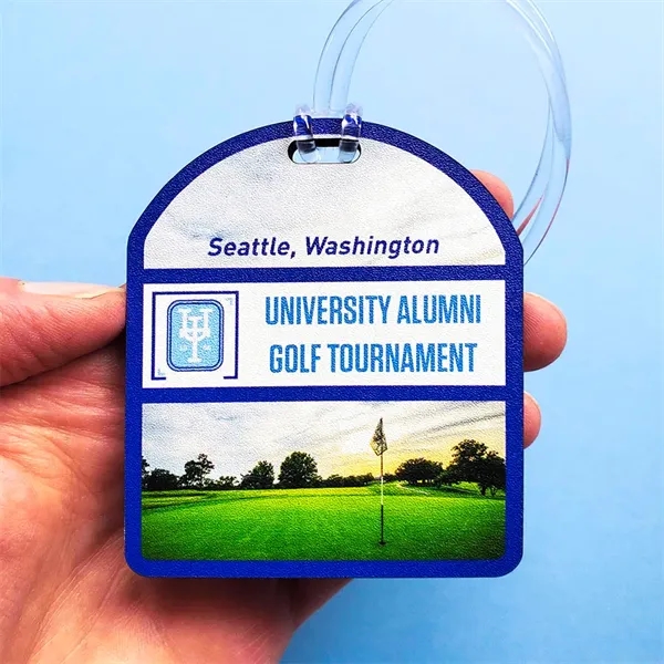 Customizable recycled wood luggage bag tags using full color ultra vivid... from ASI 72521 Morris Magnets / Laser Cuts