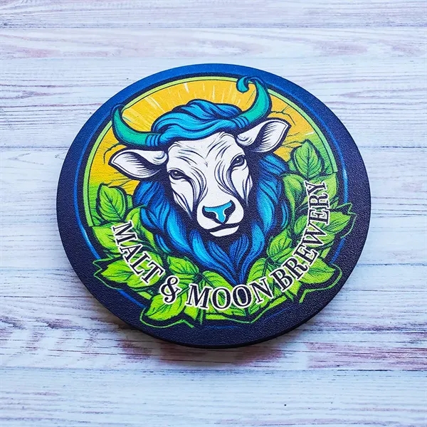 Wooden coaster with black backing and customization.... from ASI 72521 Morris Magnets / Laser Cuts