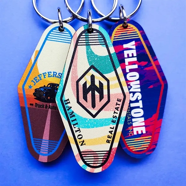 Vintage recycled wood motel/hotel key tag with 1" split ring.... from ASI 72521 Morris Magnets / Laser Cuts