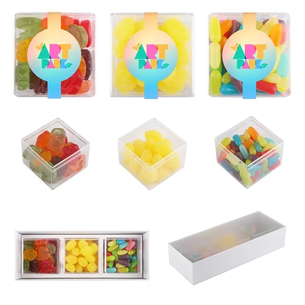Three clear cubes filled with candy and packaged in a gift... from ASI 61966 HPG / SugarSpot