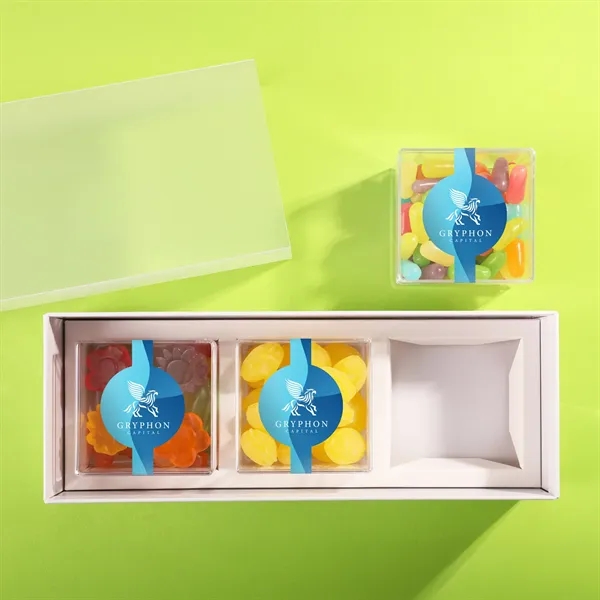 Three clear cubes filled with candy and packaged in a gift... from ASI 61966 HPG / SugarSpot
