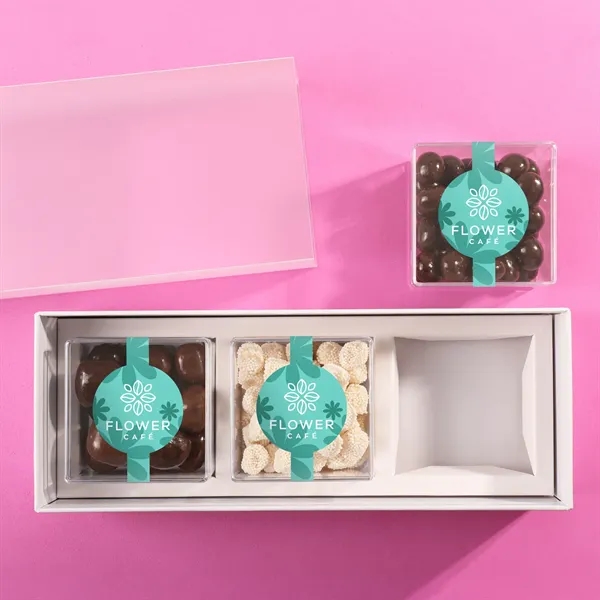 Three clear cubes filled with premium candy and packaged in a... from ASI 61966 HPG / SugarSpot