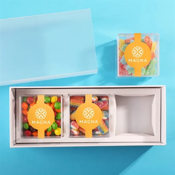 Three clear cubes filled with deluxe candy and packaged in a... from ASI 61966 HPG / SugarSpot