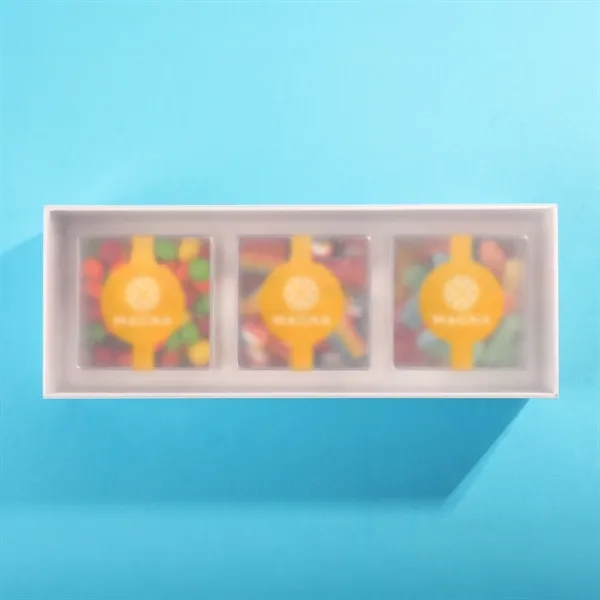 Three clear cubes filled with deluxe candy and packaged in a... from ASI 61966 HPG / SugarSpot
