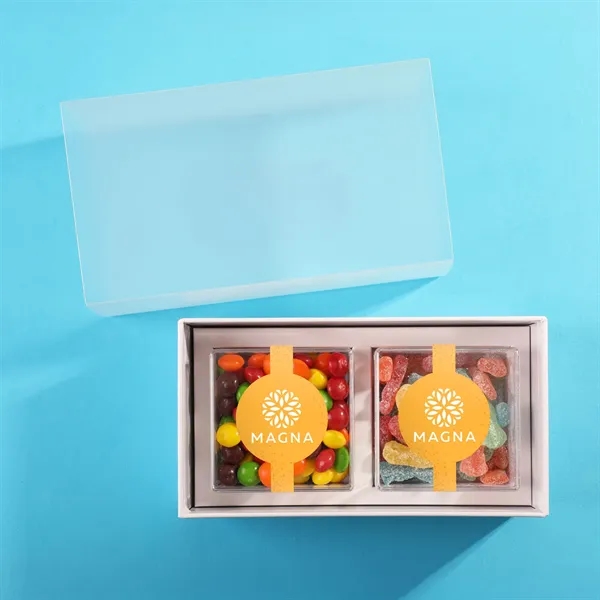 Two clear cubes filled with deluxe candy and packaged in a... from ASI 61966 HPG / SugarSpot