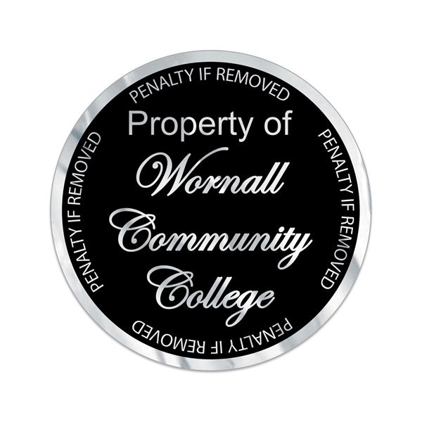 Chrome tamper evident polyester die cut shape custom decal.... from ASI 56950 Gill Studios Inc / Gill-Line®