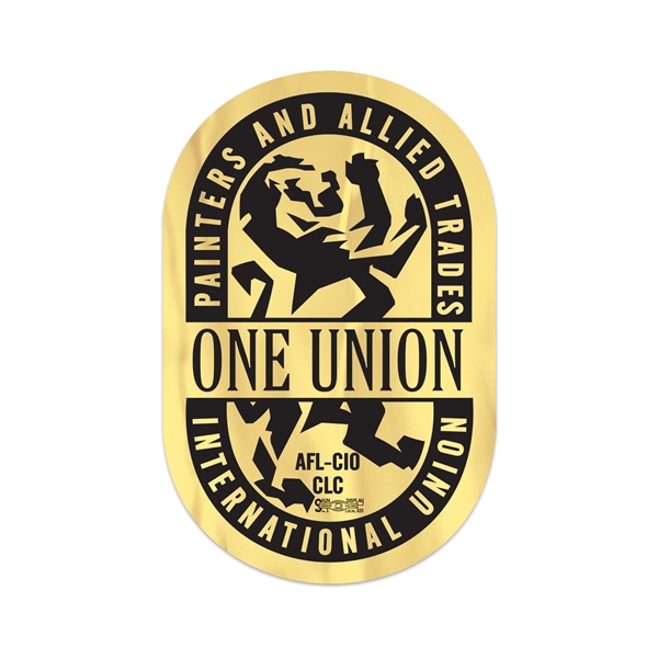 Gold polyester die cut permanent adhesive custom decal.... from ASI 56950 Gill Studios Inc / Gill-Line®