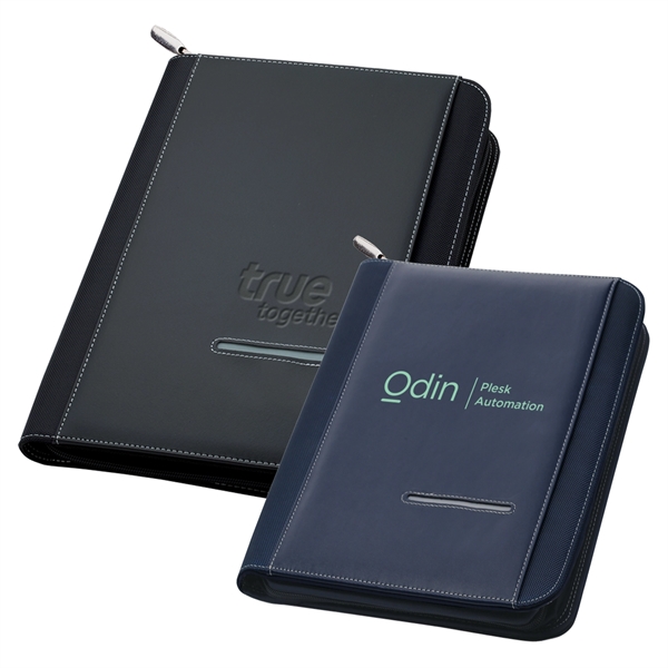 Simulated leather padfolio with accents and zipper.... from ASI 46755 Cosmo Promos