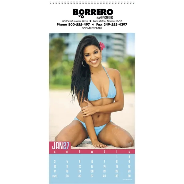 9 x 19 2024 Swimsuit calendar on 70# glossy paper.... from ASI 40480 Koozie Group / Norwood Triumph Calendar