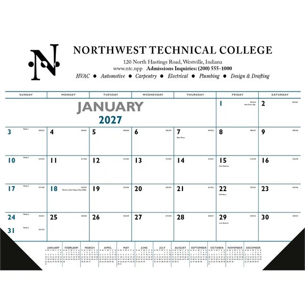 Blue & Black Desk Pad with Vinyl Corners... from ASI 40480 Koozie Group / Norwood Triumph Calendar