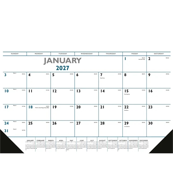 Blue & Black Desk Pad with Vinyl Corners... from ASI 40480 Koozie Group / Norwood Triumph Calendar