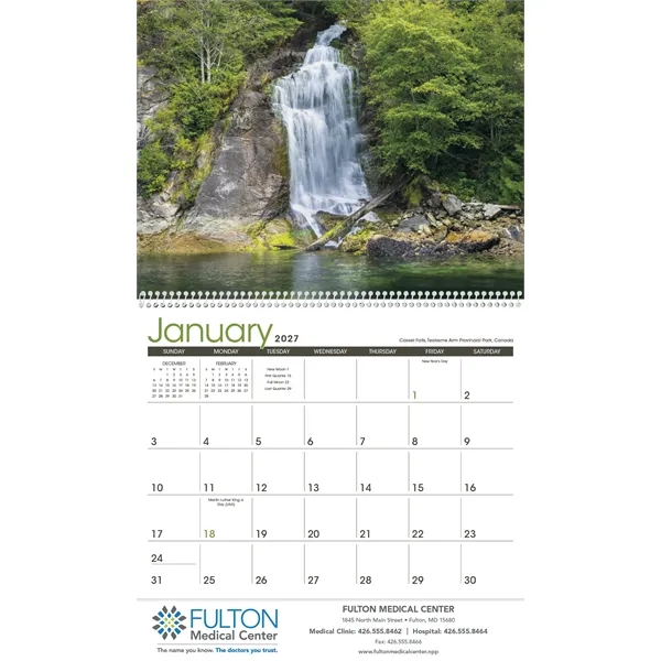11 x 19 2024 Waterfalls calendar on 70# glossy paper with... from ASI 40480 Koozie Group / Norwood Triumph Calendar