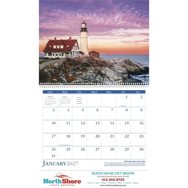 11 x 19 2024 Lighthouses calendar on 70# glossy paper and... from ASI 40480 Koozie Group / Norwood Triumph Calendar
