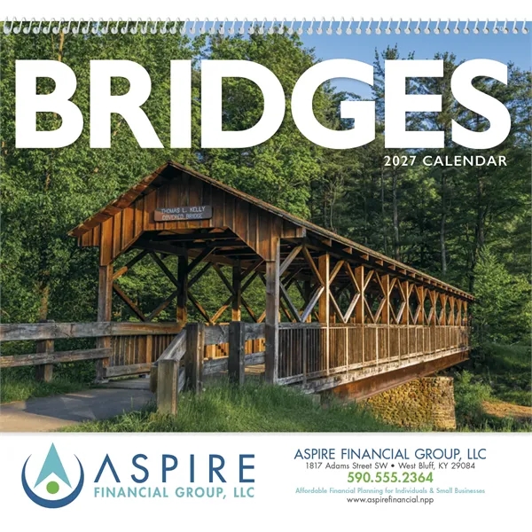 11 x 19 Bridges 2024 spiral-bound wall calendar on 70# glossy... from ASI 40480 Koozie Group / Norwood Triumph Calendar