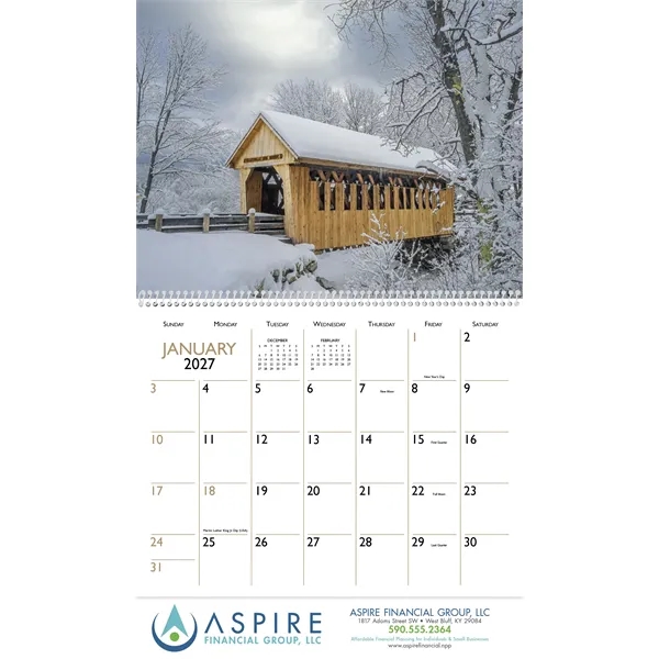 11 x 19 Bridges 2024 spiral-bound wall calendar on 70# glossy... from ASI 40480 Koozie Group / Norwood Triumph Calendar