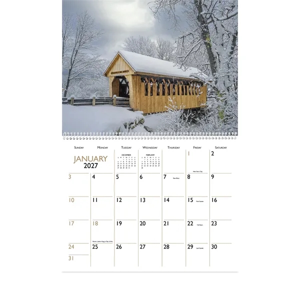 11 x 19 Bridges 2024 spiral-bound wall calendar on 70# glossy... from ASI 40480 Koozie Group / Norwood Triumph Calendar
