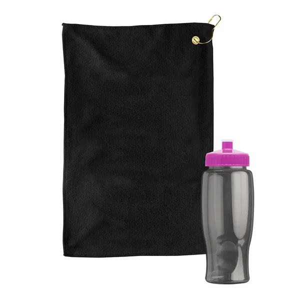 27 oz. Poly-pure transparent bottle with microfiber golf towel. Towel is... from ASI 40480 Koozie Group
