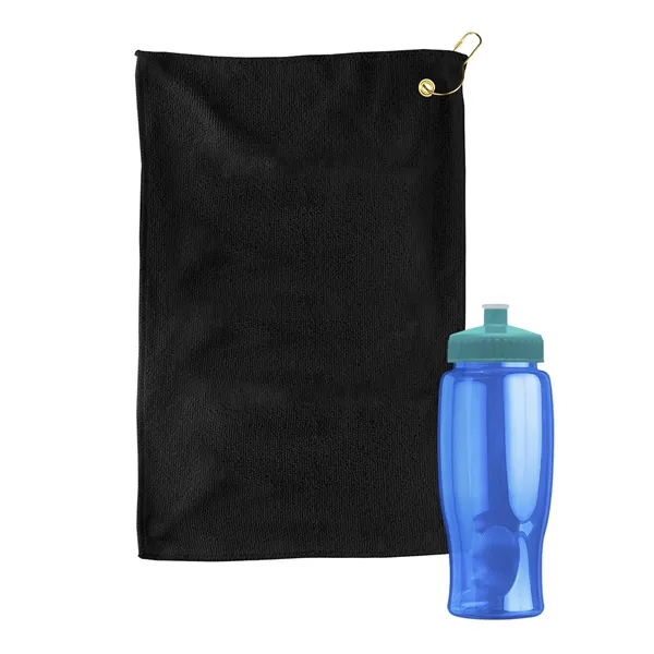 27 oz. Poly-pure transparent bottle with microfiber golf towel. Towel is... from ASI 40480 Koozie Group