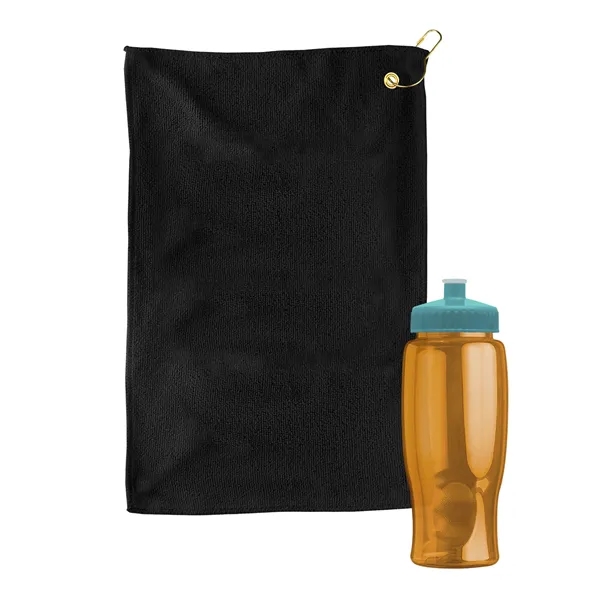 27 oz. Poly-pure transparent bottle with microfiber golf towel. Towel is... from ASI 40480 Koozie Group