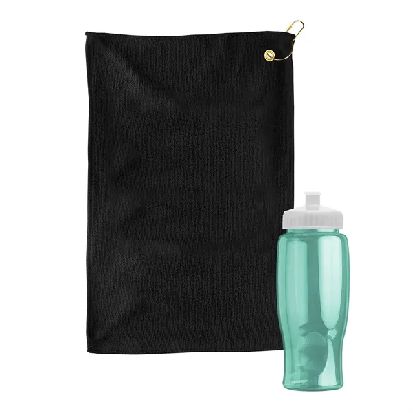 27 oz. Poly-pure transparent bottle with microfiber golf towel. Towel is... from ASI 40480 Koozie Group