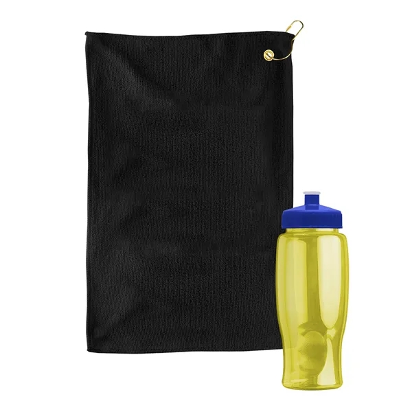 27 oz. Poly-pure transparent bottle with microfiber golf towel. Towel is... from ASI 40480 Koozie Group