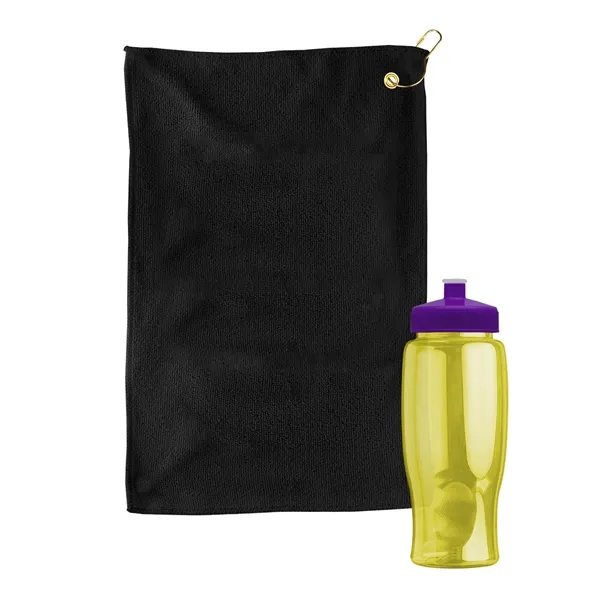 27 oz. Poly-pure transparent bottle with microfiber golf towel. Towel is... from ASI 40480 Koozie Group