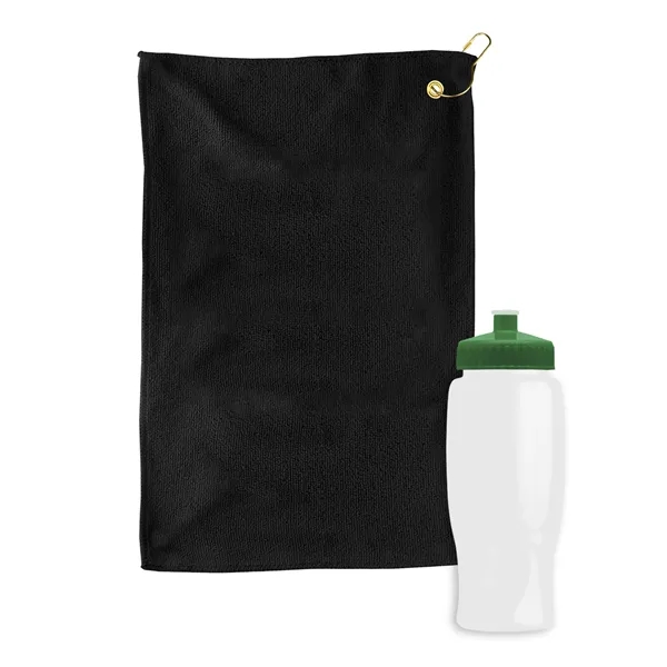27 oz. Poly-pure transparent bottle with microfiber golf towel. Towel is... from ASI 40480 Koozie Group