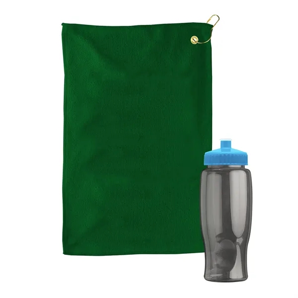 27 oz. Poly-pure transparent bottle with microfiber golf towel. Towel is... from ASI 40480 Koozie Group
