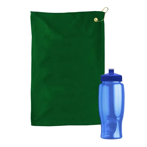 27 oz. Poly-pure transparent bottle with microfiber golf towel. Towel is... from ASI 40480 Koozie Group