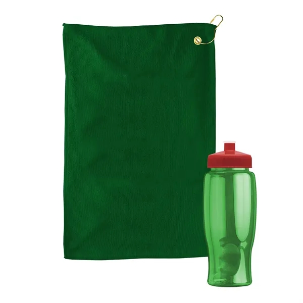 27 oz. Poly-pure transparent bottle with microfiber golf towel. Towel is... from ASI 40480 Koozie Group