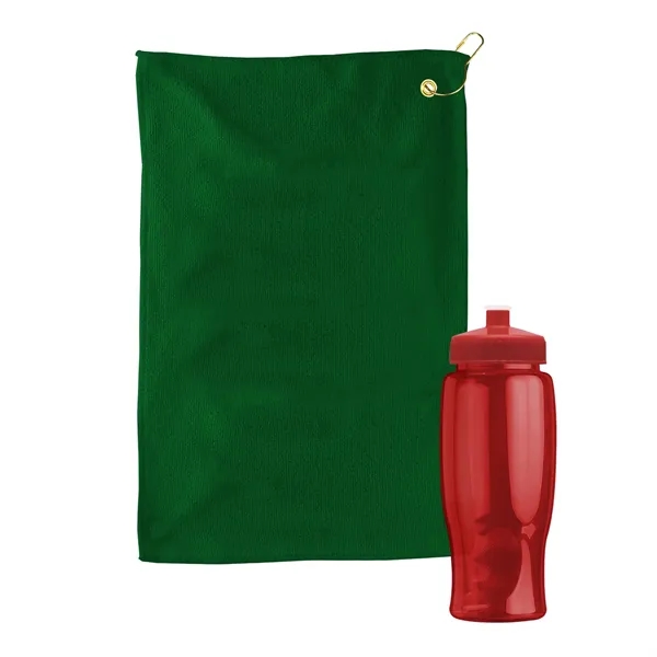 27 oz. Poly-pure transparent bottle with microfiber golf towel. Towel is... from ASI 40480 Koozie Group
