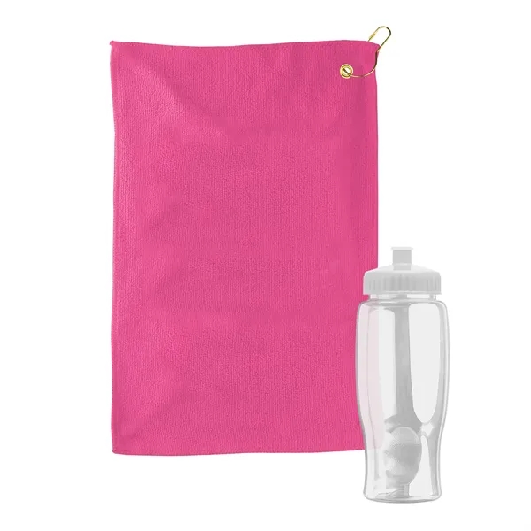 27 oz. Poly-pure transparent bottle with microfiber golf towel. Towel is... from ASI 40480 Koozie Group