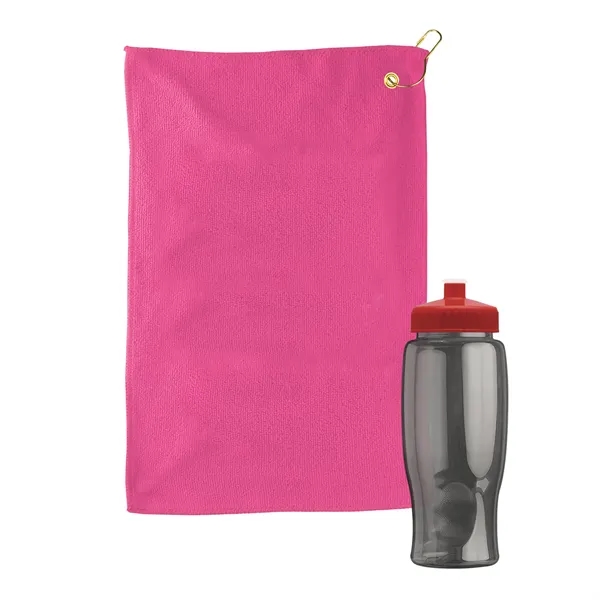 27 oz. Poly-pure transparent bottle with microfiber golf towel. Towel is... from ASI 40480 Koozie Group