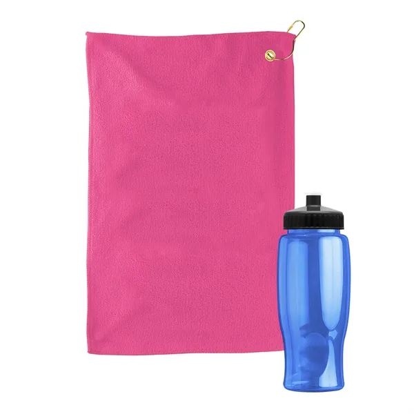 27 oz. Poly-pure transparent bottle with microfiber golf towel. Towel is... from ASI 40480 Koozie Group