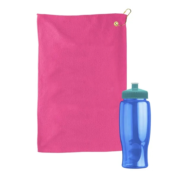27 oz. Poly-pure transparent bottle with microfiber golf towel. Towel is... from ASI 40480 Koozie Group
