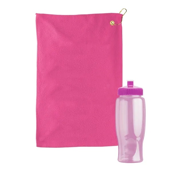 27 oz. Poly-pure transparent bottle with microfiber golf towel. Towel is... from ASI 40480 Koozie Group