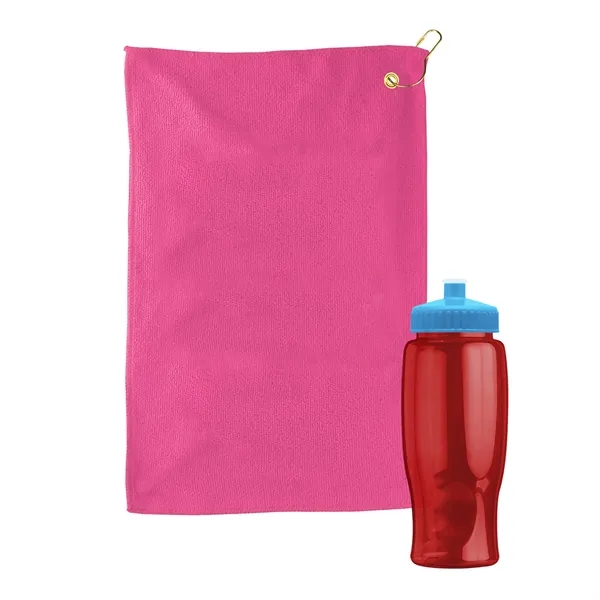 27 oz. Poly-pure transparent bottle with microfiber golf towel. Towel is... from ASI 40480 Koozie Group