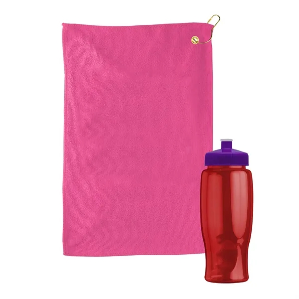 27 oz. Poly-pure transparent bottle with microfiber golf towel. Towel is... from ASI 40480 Koozie Group