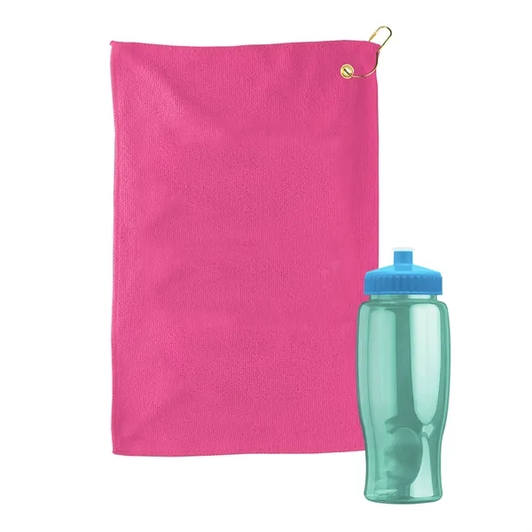 27 oz. Poly-pure transparent bottle with microfiber golf towel. Towel is... from ASI 40480 Koozie Group