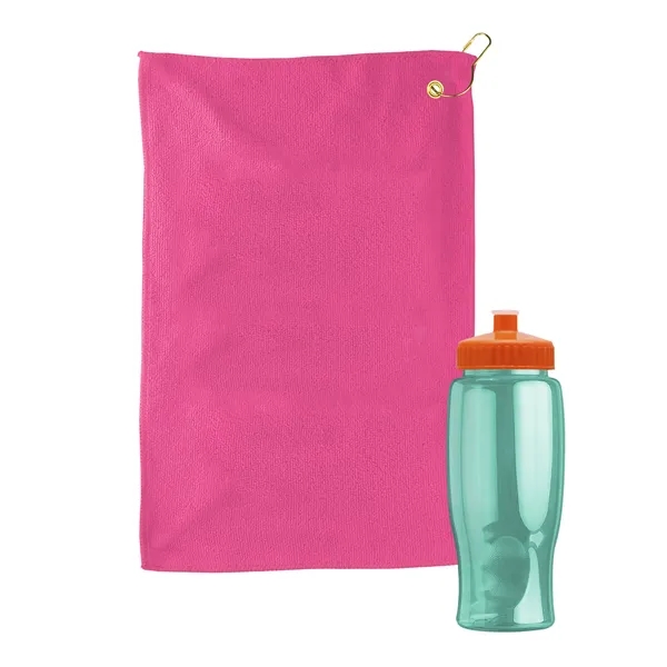 27 oz. Poly-pure transparent bottle with microfiber golf towel. Towel is... from ASI 40480 Koozie Group