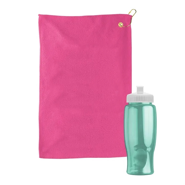 27 oz. Poly-pure transparent bottle with microfiber golf towel. Towel is... from ASI 40480 Koozie Group